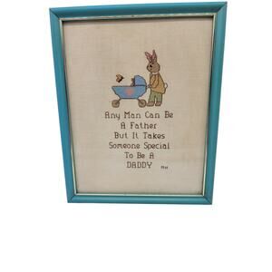 Vintage Framed Statement "Special Daddy" Cross Stitch Wall Hang Home Accessory